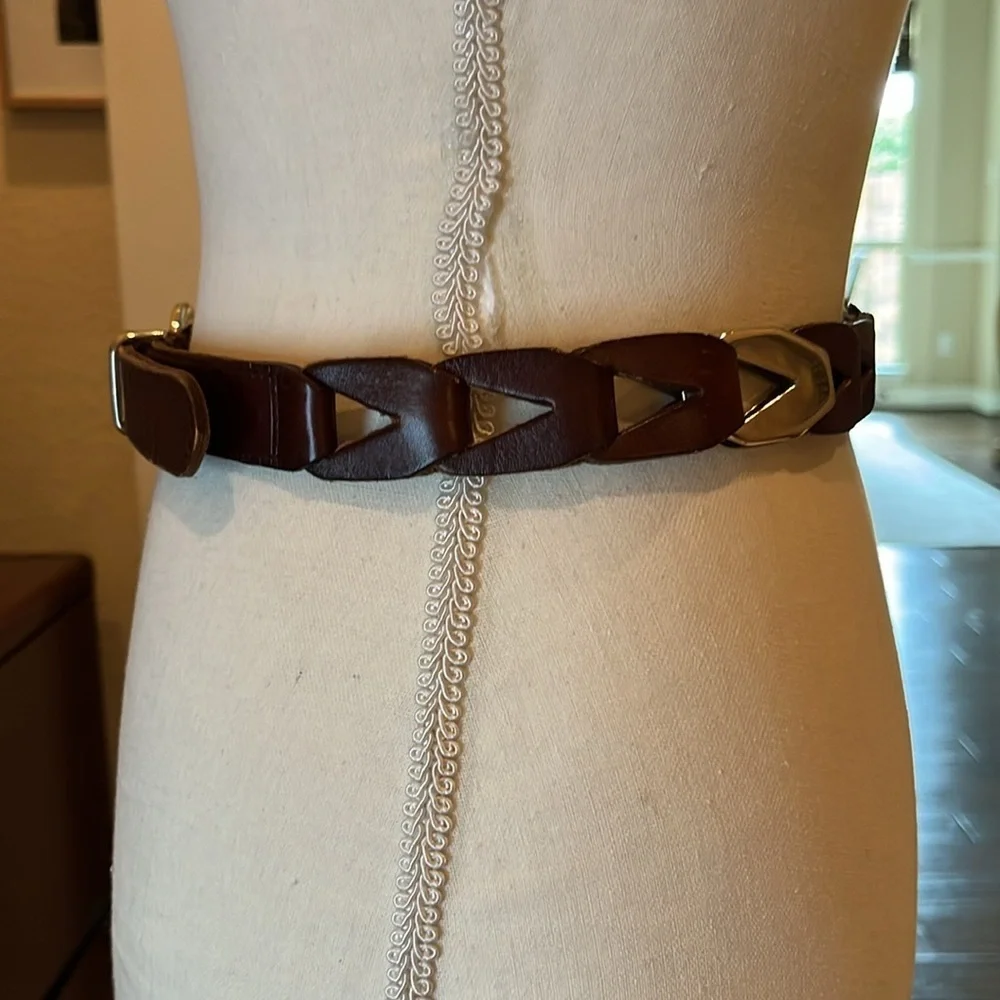 Brown Genuine Leather with Chain link and Silver Buckle Western Size Small